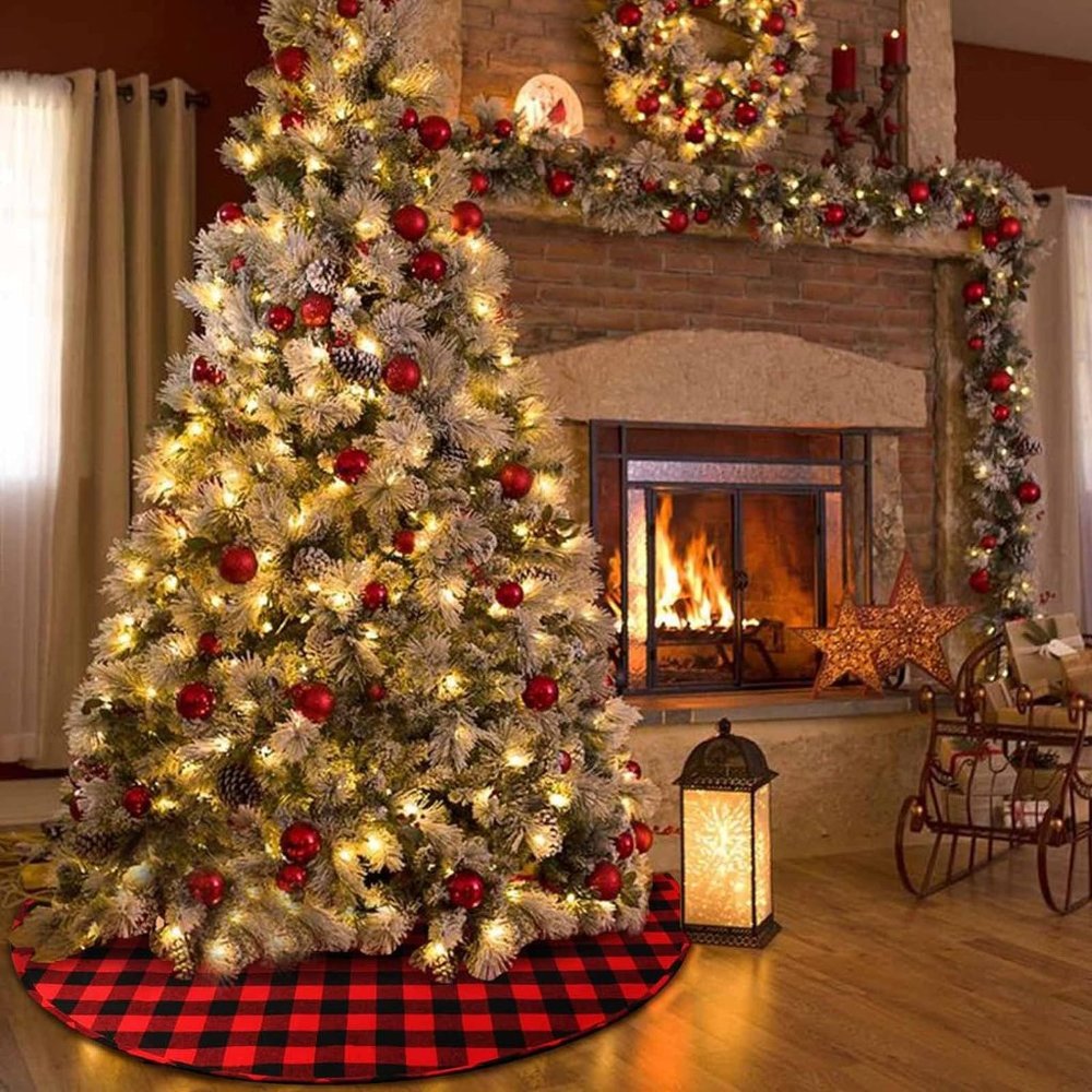 Meriwood Red & Black Buffalo Plaid Christmas Tree Skirt  48" round NIP